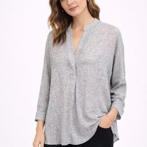 Vince Designer Gray Silk Split Neck Minimalist Blouse Size XS